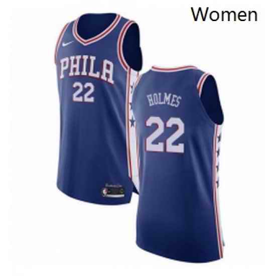 Womens Nike Philadelphia 76ers 22 Richaun Holmes Authentic Blue Road NBA Jersey Icon Edition